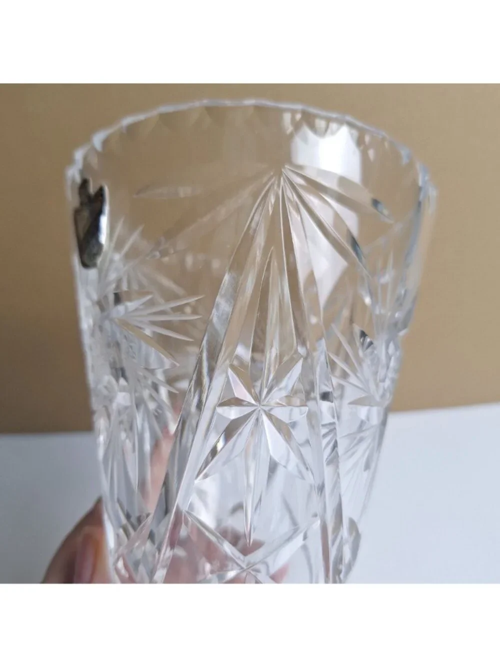 VINTAGE BELFOR HAND-CUT LEAD CRYSTAL VASE PINWHEEL AND STARBURST CZECHOSLOVAKIA